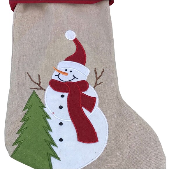 Christmas Stocking The Royal Standard Snowman Tree Red Green Tan Holiday - Picture 2 of 4